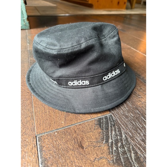adidas Other - Adidas Mens Black Bucket Hat Logo Tape Cotton Sun Cap RN 90288 beach vacation